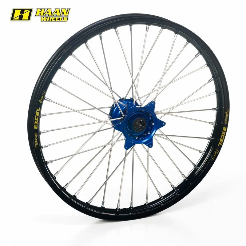 Rueda tubeless completa Haan Wheels 17-3.50 Aro negro buje azul