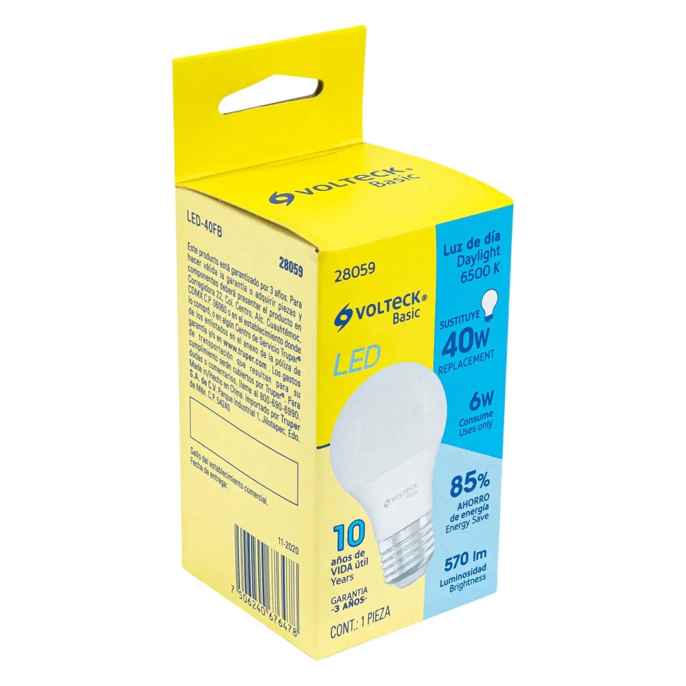 Lámpara de LED, A19, 6 W, luz de dí, Volteck Elemental