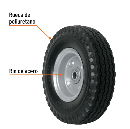 Llanta imponchable con eje lateral, 8" con 12 Meses de Garantí