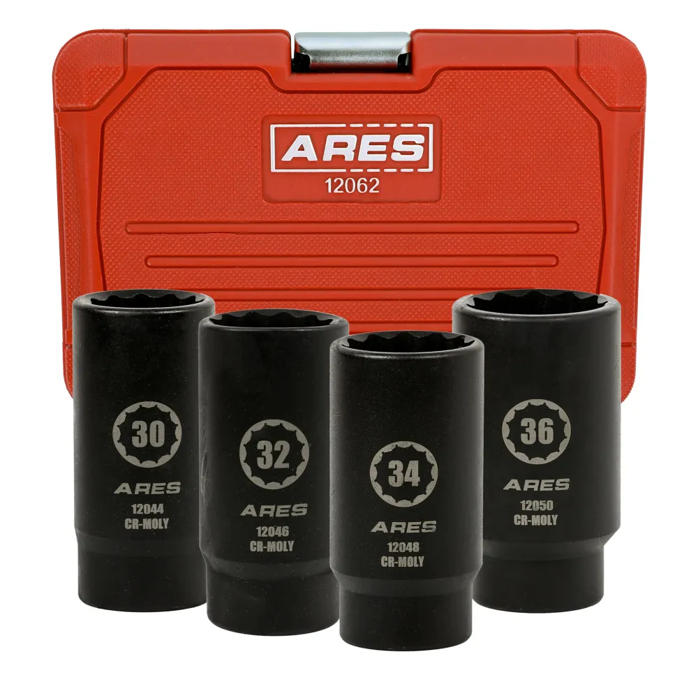 ARES 12062 - Juego de dados para tuercas de eje de 4 piezas (12 puntas) Set Completo de 150 Piezas
