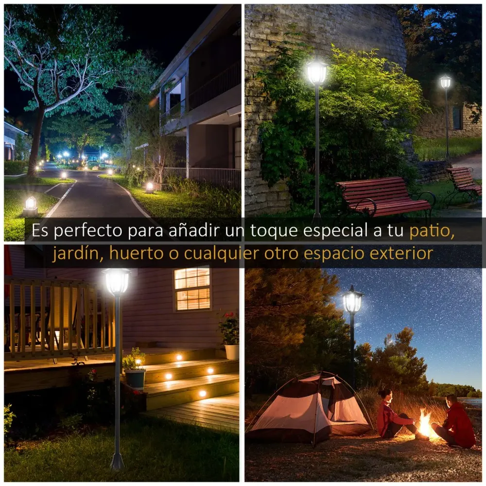 Módulos de Control Farola solar Thom Outsunny 4 paneles 6000K negro 160x18x18 cm
