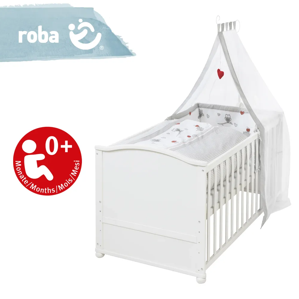 Alta Intensidad LED Set lit complet 'Adam et Eule', 70 x 140 cm, versátil, incl. draps, baldaquin, nid et matelas