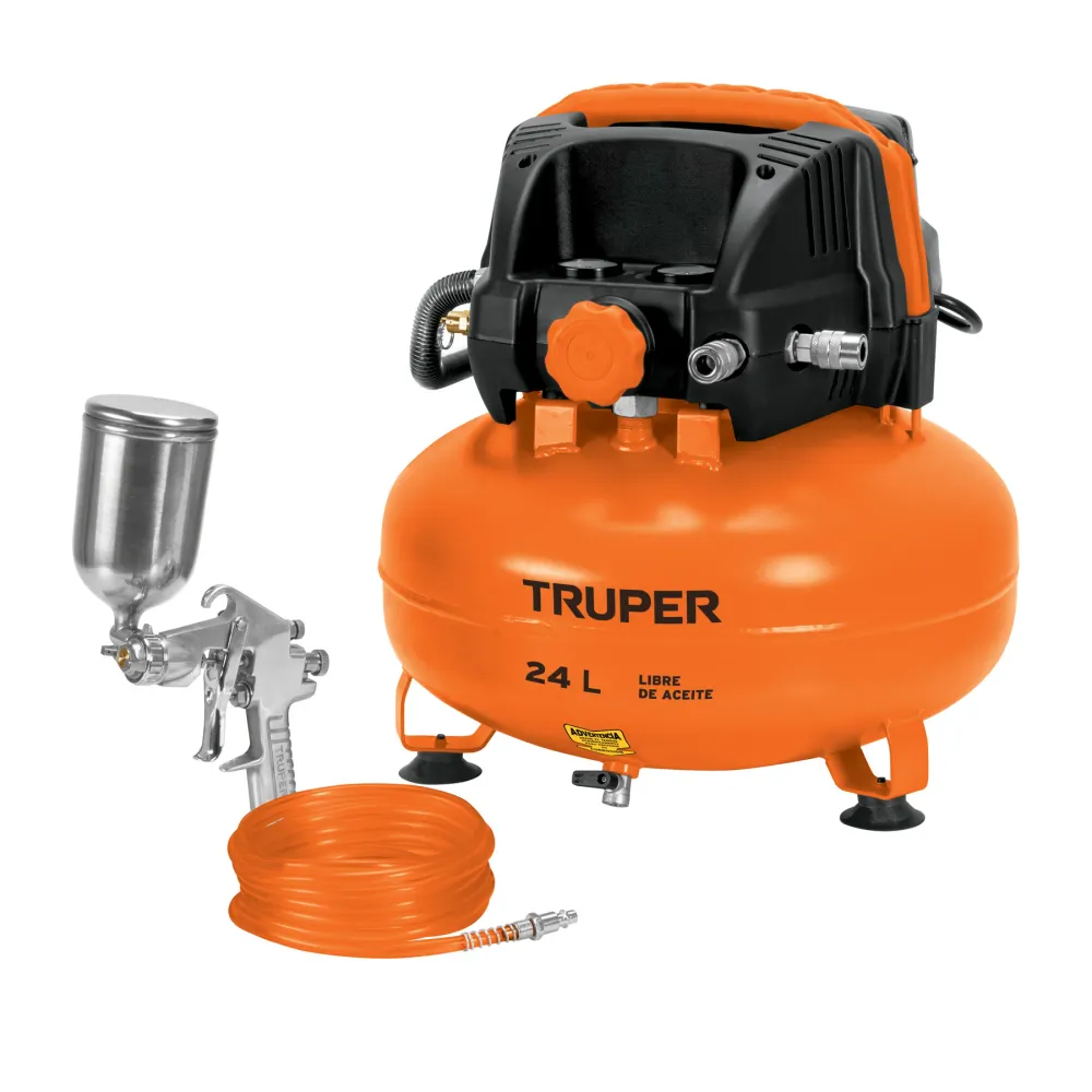 Certificado OEM/ISO KIT COMPRESOR LIBRE DE ACEITE 24L, 2 2/3HP, PIPI-420 Y MANGUERA, TRUPER