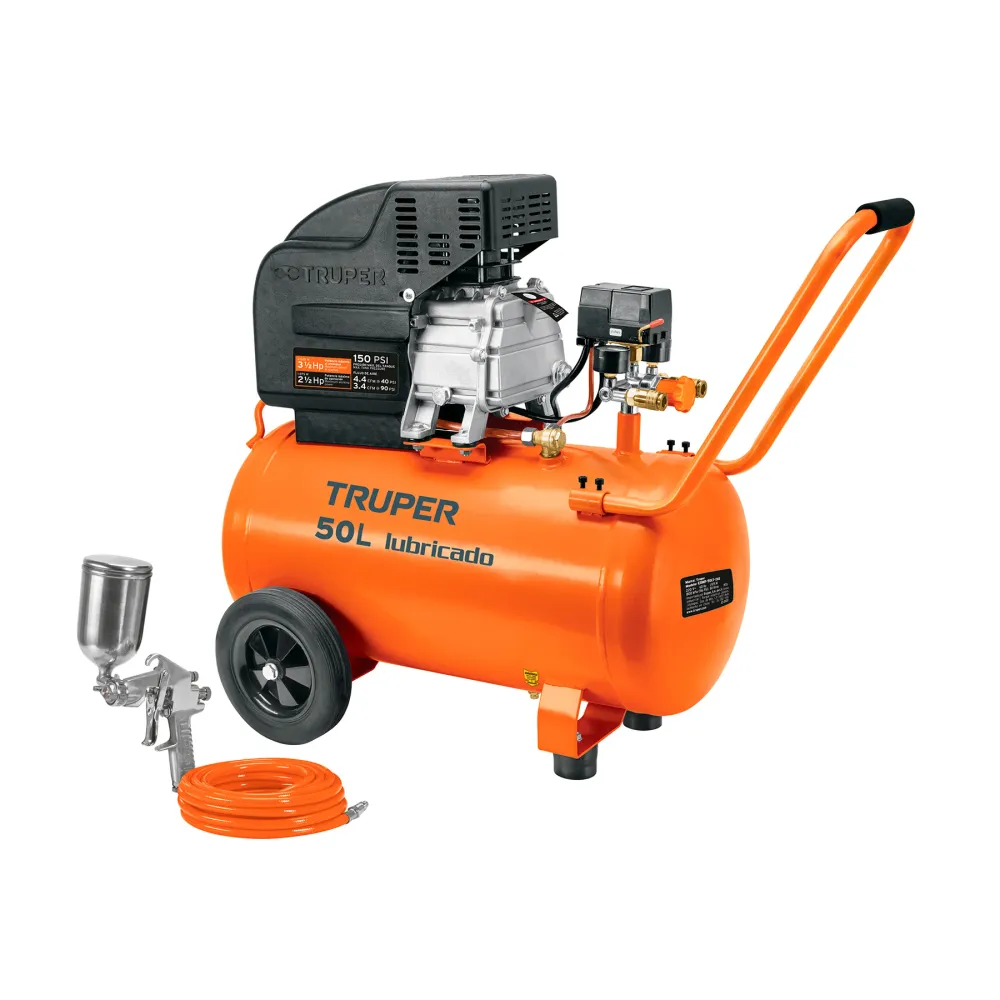 Reparación de Mangueras de Combustible Kit Compresor Lub, 50L, Manguera y Pistola Grav,127V, Truper 16095