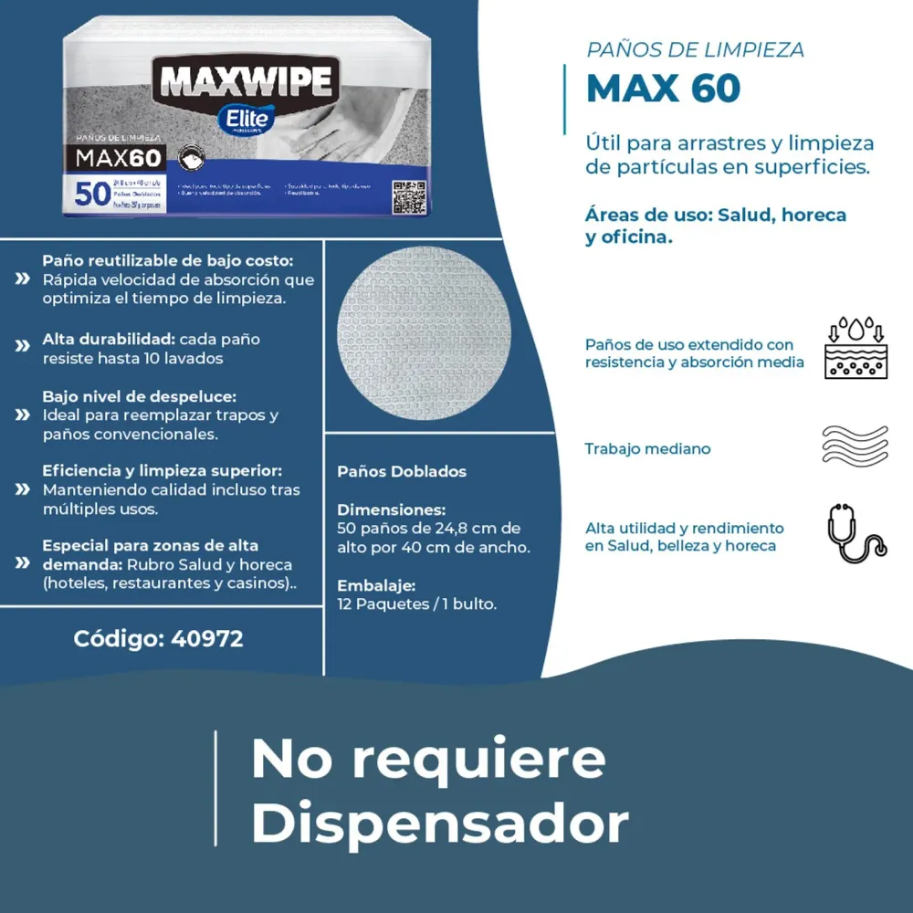 Elite Maxwipe Paños de Limpieza Doblado MAX60 4 x 50 unid
