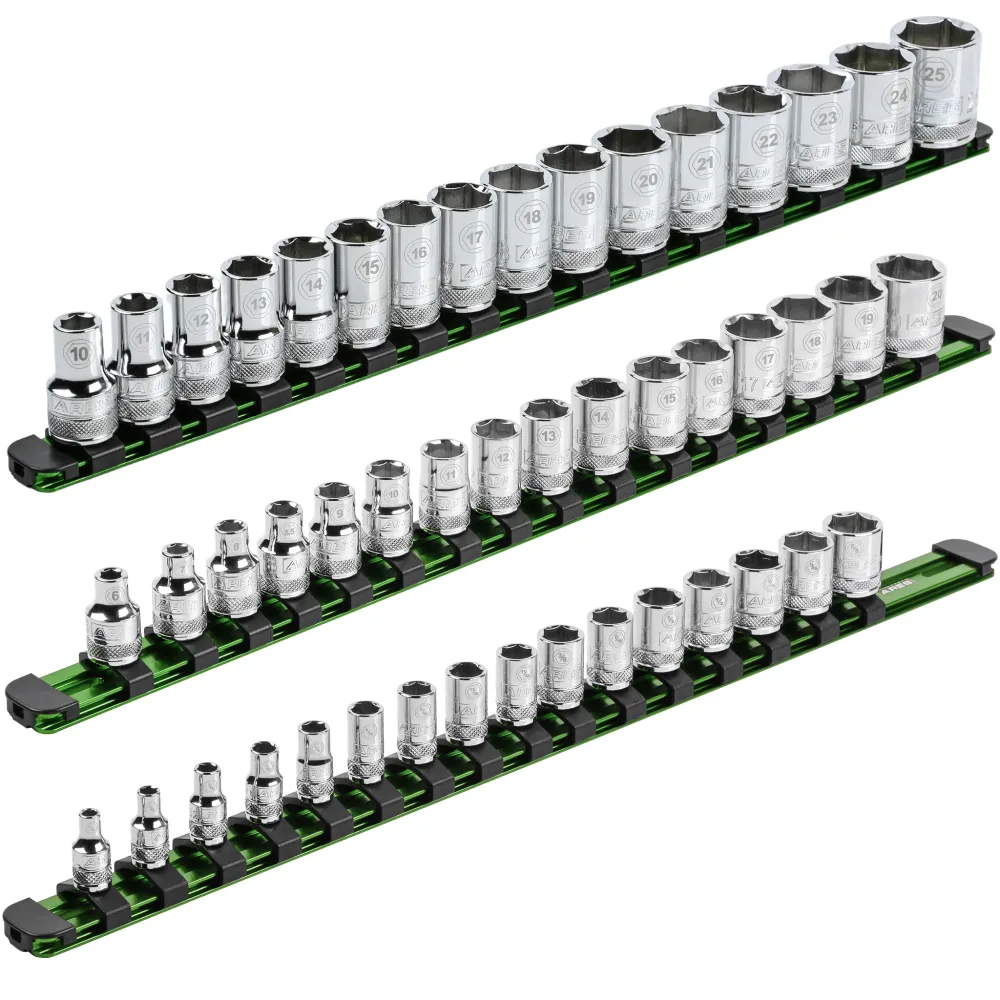 ARES 60126 - Juego de rieles para enchufes de aluminio de 17 pulgadas, de 3 piezas, color verde, con tapas de bloqueo en l...